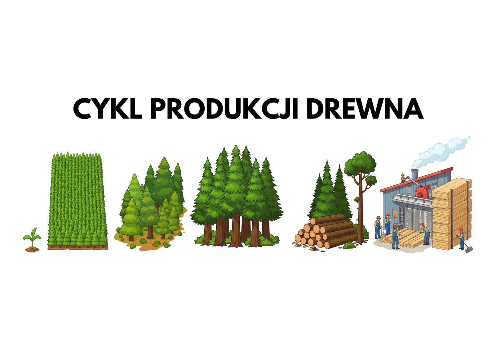 Grafika przedstawia: cylk produkcji drewna